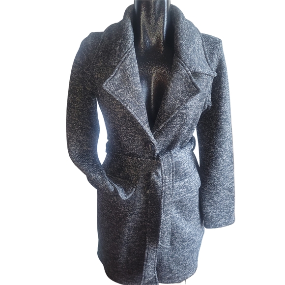 Steve Madden Jackets & Blazers - Steve Madden Black and Gray Heathered Mid Length Belted Coat M